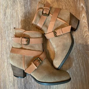 Aldo tan suede and leather heeled booties